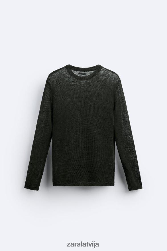 atvērts tekstūras džemperis vīriešiem Zara tumšs haki 6ZTV401037 apģērbs