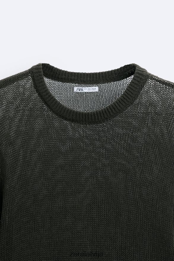 atvērts tekstūras džemperis vīriešiem Zara tumšs haki 6ZTV401037 apģērbs