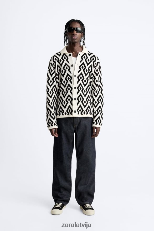 ģeometrisks žakarda trikotāžas jaka vīriešiem Zara ekru 6ZTV401046 apģērbs