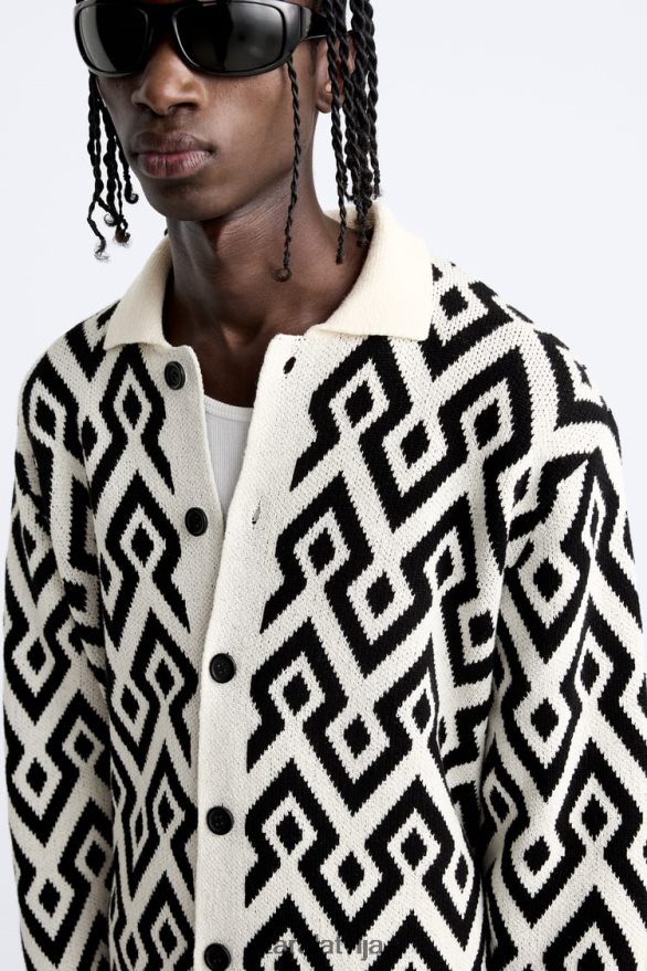 ģeometrisks žakarda trikotāžas jaka vīriešiem Zara ekru 6ZTV401046 apģērbs