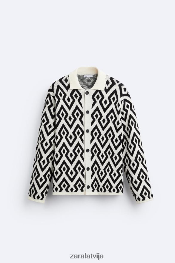 ģeometrisks žakarda trikotāžas jaka vīriešiem Zara ekru 6ZTV401046 apģērbs