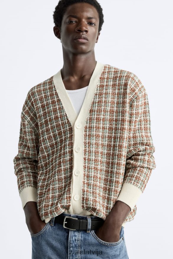 rūtains žakarda jaciņš vīriešiem Zara ekru 6ZTV401044 apģērbs