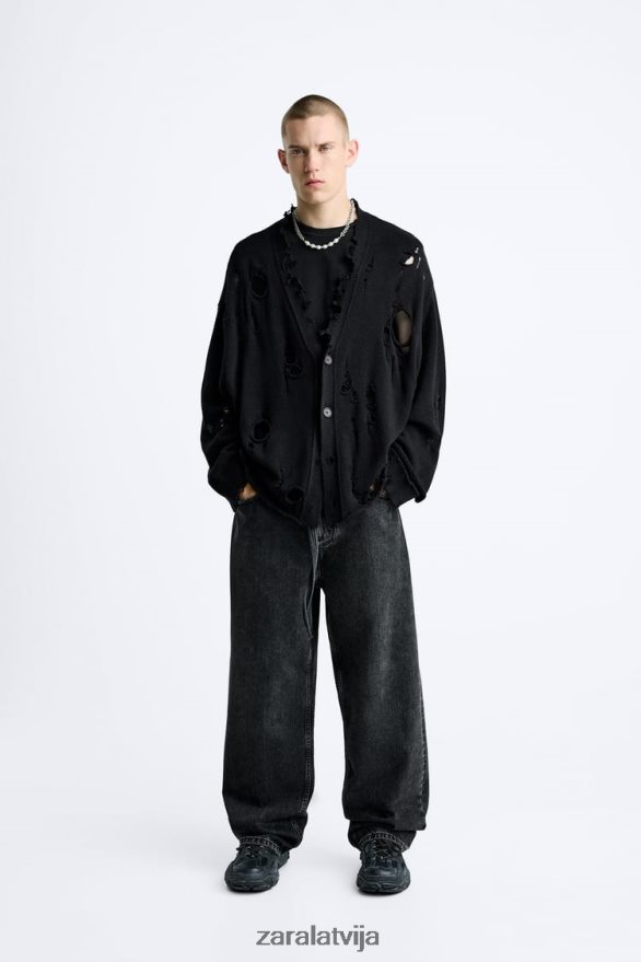 saplēsts strukturēts jakas vīriešiem Zara melns 6ZTV401030 apģērbs