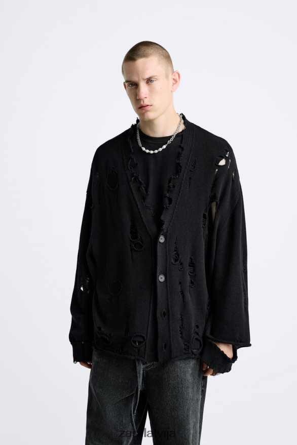 saplēsts strukturēts jakas vīriešiem Zara melns 6ZTV401030 apģērbs