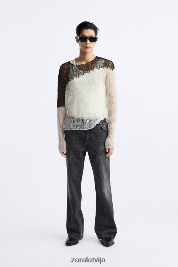 strukturēts nolaižamā dūriena džemperis vīriešiem Zara melns 6ZTV401036 apģērbs