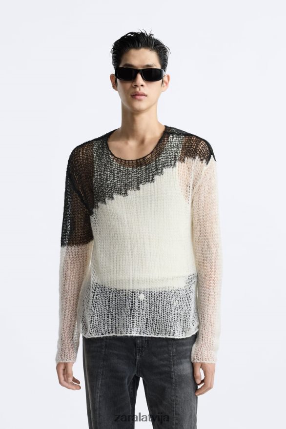 strukturēts nolaižamā dūriena džemperis vīriešiem Zara melns 6ZTV401036 apģērbs