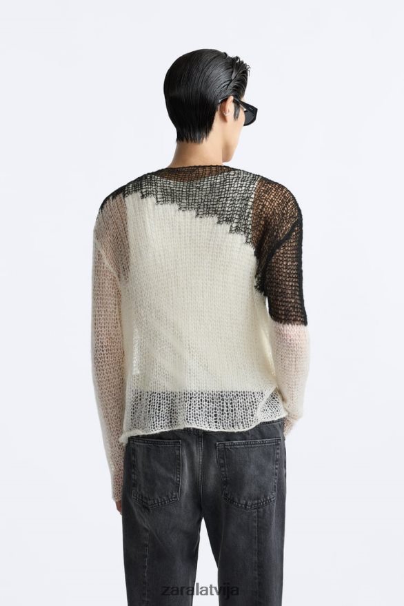 strukturēts nolaižamā dūriena džemperis vīriešiem Zara melns 6ZTV401036 apģērbs