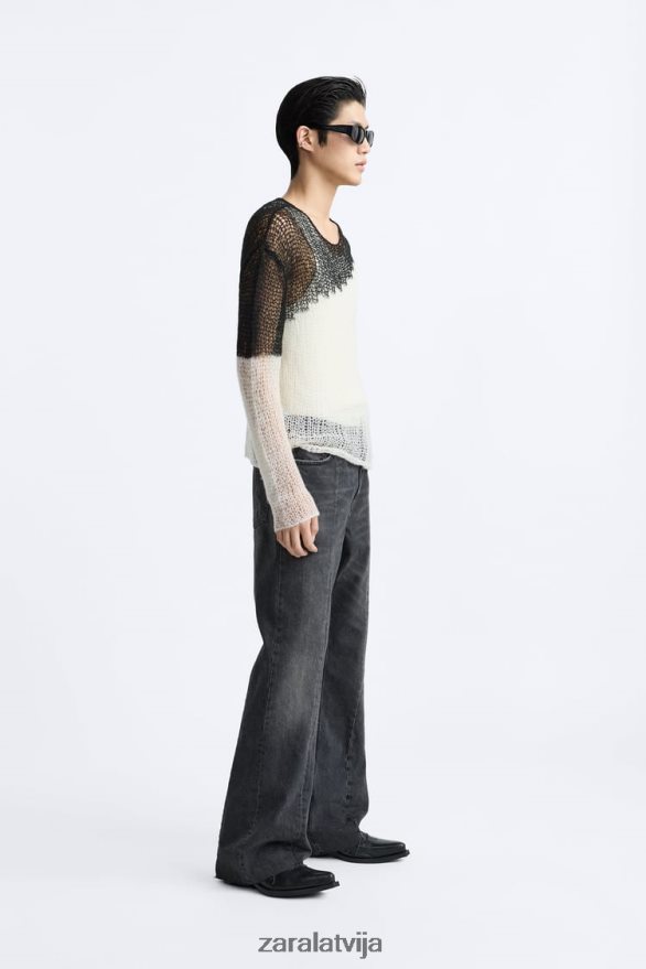 strukturēts nolaižamā dūriena džemperis vīriešiem Zara melns 6ZTV401036 apģērbs