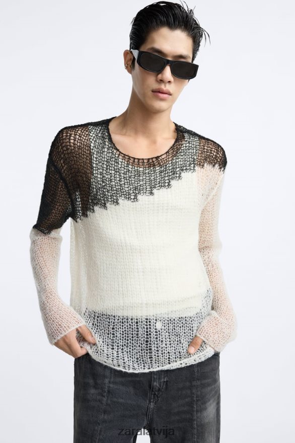 strukturēts nolaižamā dūriena džemperis vīriešiem Zara melns 6ZTV401036 apģērbs