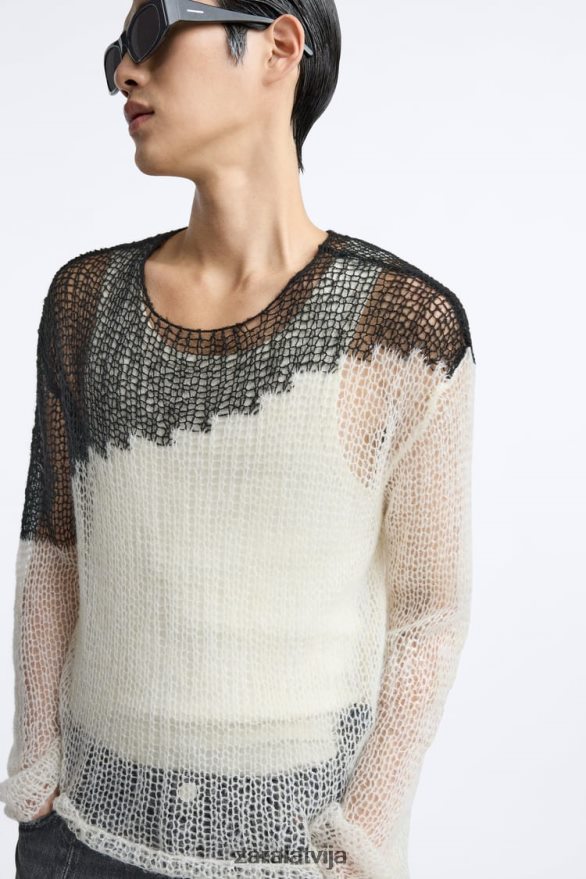 strukturēts nolaižamā dūriena džemperis vīriešiem Zara melns 6ZTV401036 apģērbs