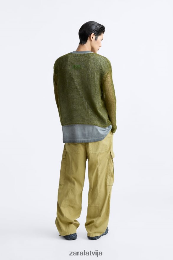 tīklveida tekstūras džemperis vīriešiem Zara zaļš 6ZTV401035 apģērbs