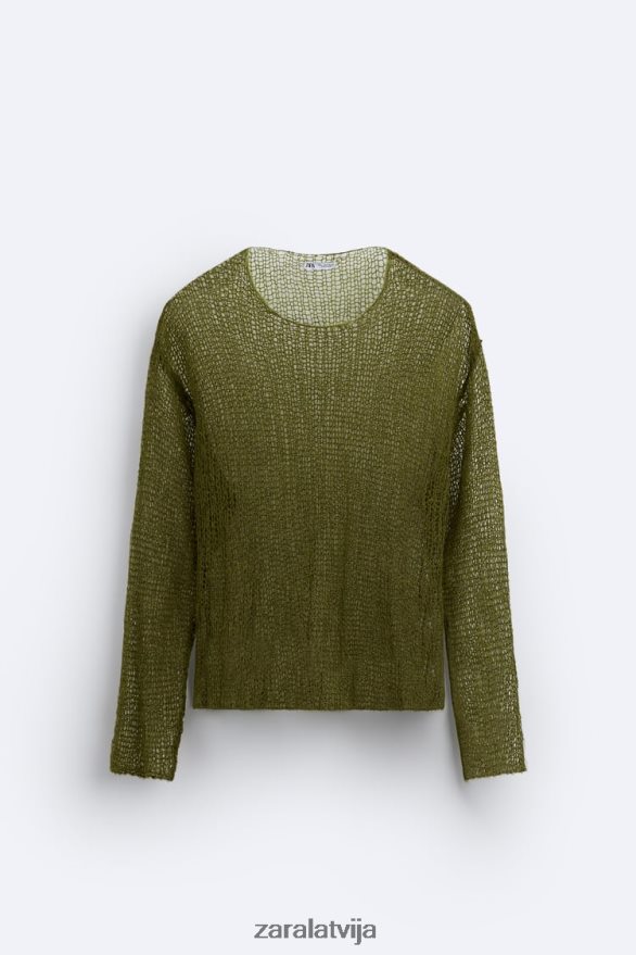 tīklveida tekstūras džemperis vīriešiem Zara zaļš 6ZTV401035 apģērbs