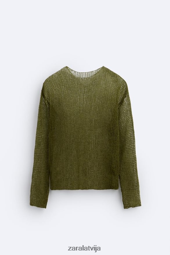 tīklveida tekstūras džemperis vīriešiem Zara zaļš 6ZTV401035 apģērbs