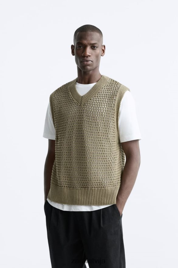 tamborēta adīta veste vīriešiem Zara brūns/tape 6ZTV401033 apģērbs