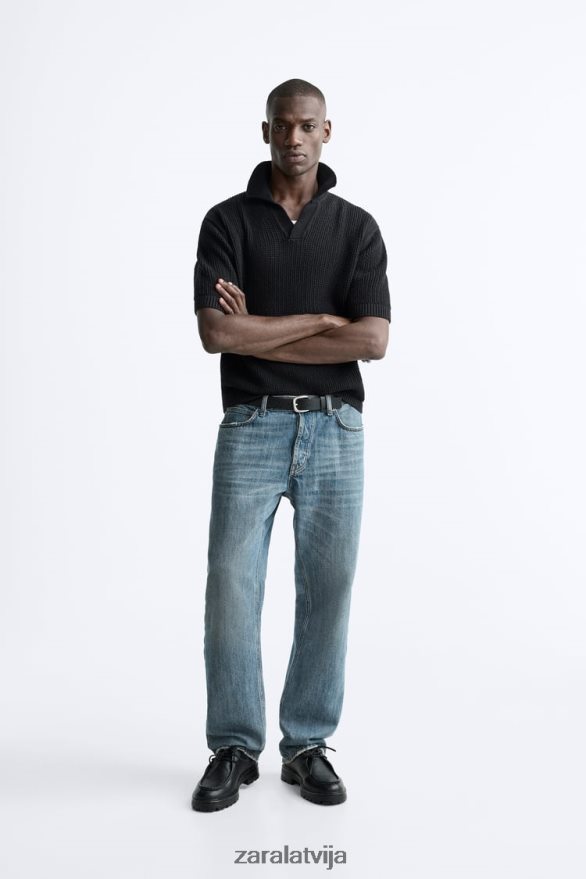 tamborēts adīts polo vīriešiem Zara melns 6ZTV401025 apģērbs