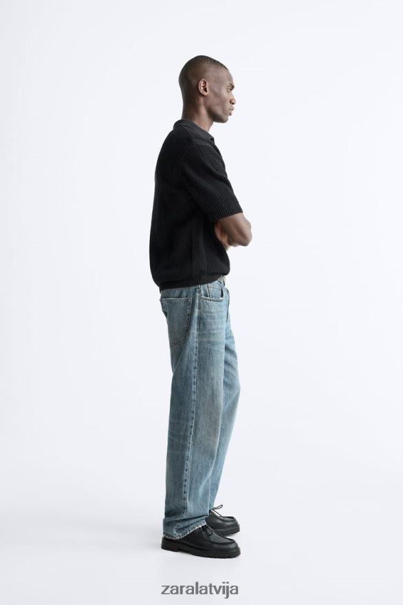 tamborēts adīts polo vīriešiem Zara melns 6ZTV401025 apģērbs