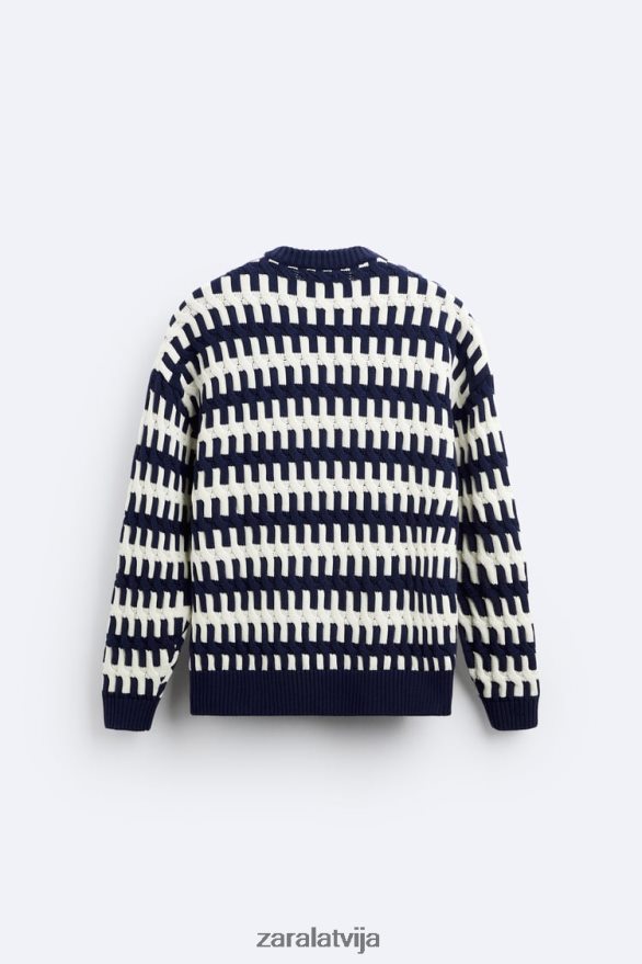 teksturēts žakarda džemperis vīriešiem Zara jūras zils 6ZTV401028 apģērbs