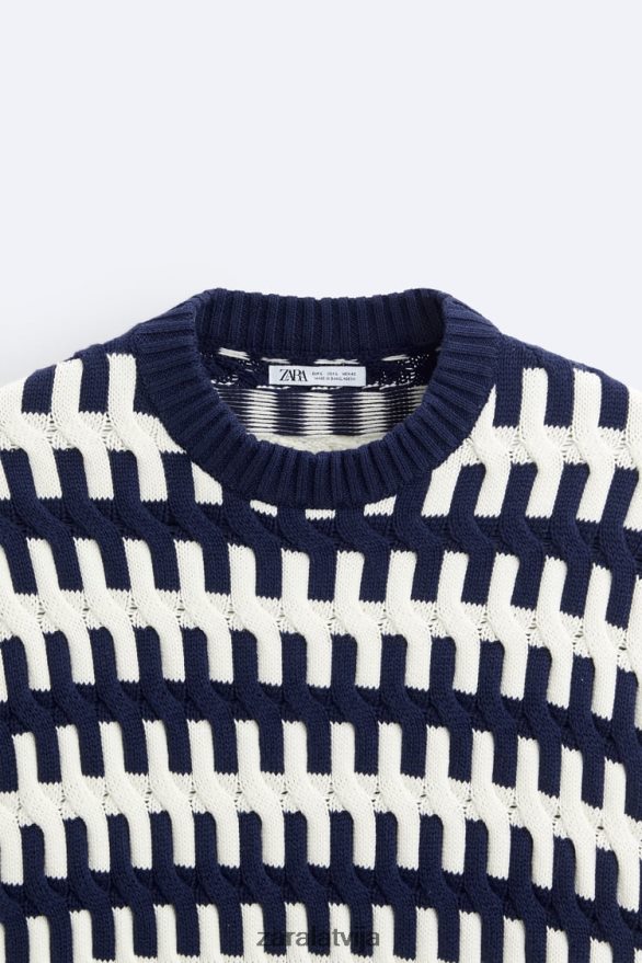 teksturēts žakarda džemperis vīriešiem Zara jūras zils 6ZTV401028 apģērbs