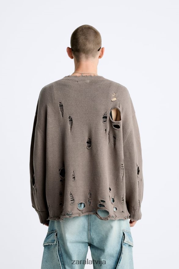 teksturēts saplēsts džemperis vīriešiem Zara akmens 6ZTV401029 apģērbs