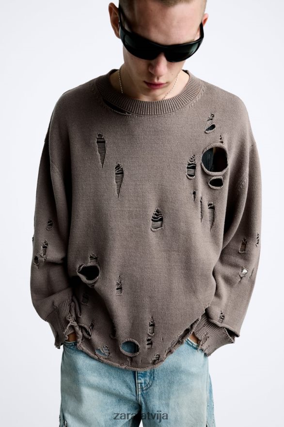 teksturēts saplēsts džemperis vīriešiem Zara akmens 6ZTV401029 apģērbs