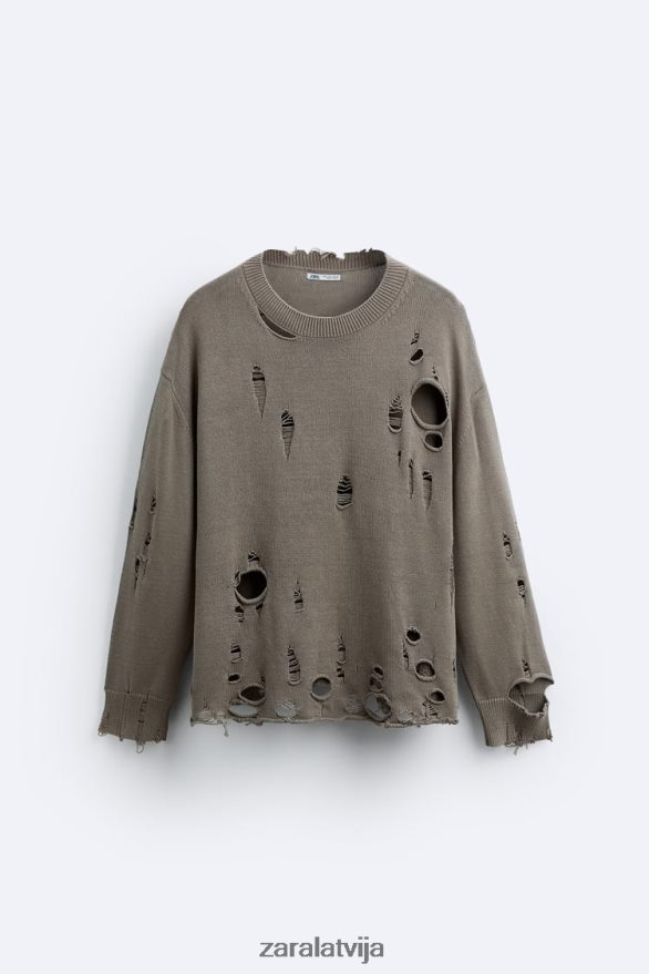 teksturēts saplēsts džemperis vīriešiem Zara akmens 6ZTV401029 apģērbs