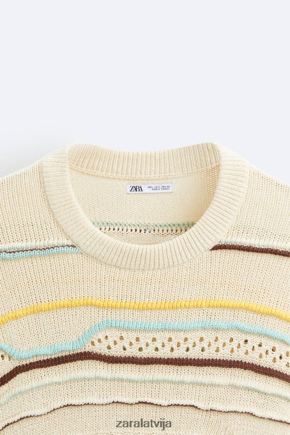 teksturēts svītrains džemperis vīriešiem Zara ekru 6ZTV401031 apģērbs