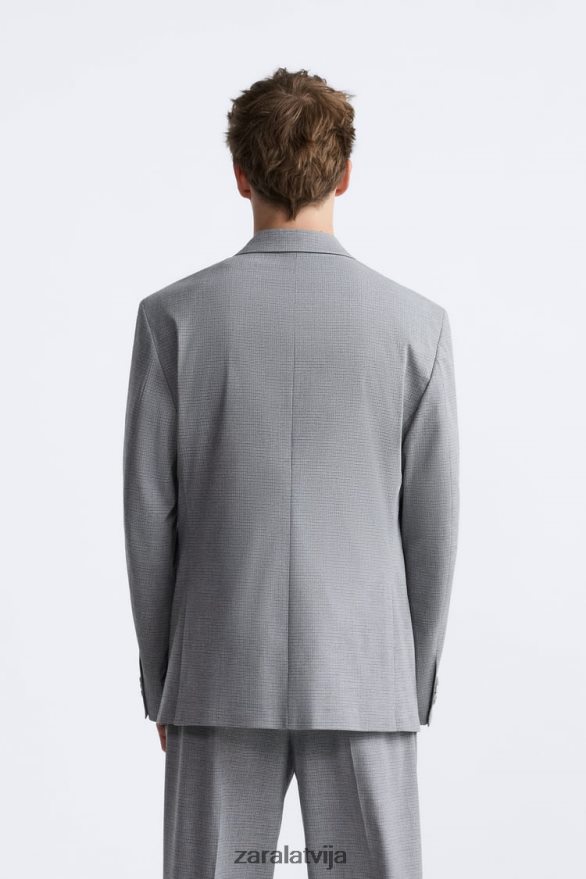 kvadrātveida tekstūras uzvalka jaka vīriešiem Zara pelēks 6ZTV401138 apģērbs