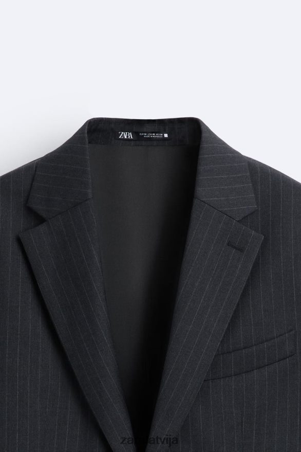 pinstripe 100% vilnas uzvalka jaka vīriešiem Zara antracīta pelēks 6ZTV401149 apģērbs