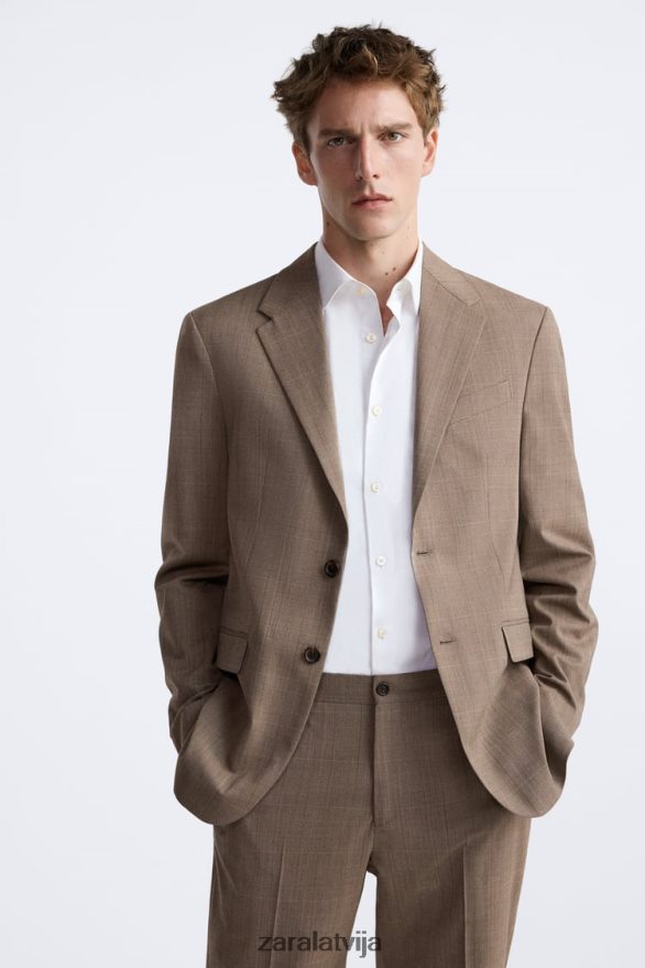 rūtainā uzvalka jaka vīriešiem Zara taupīgi brūns 6ZTV401162 apģērbs