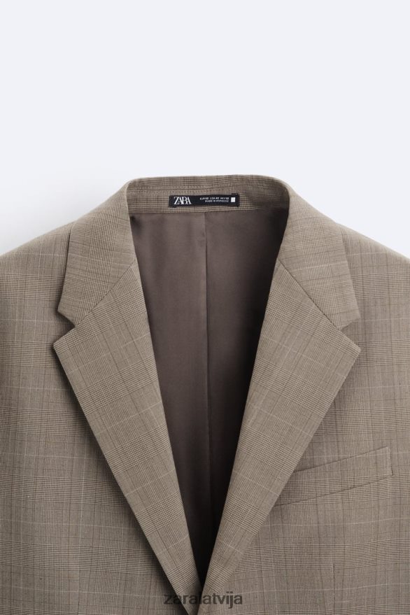 rūtainā uzvalka jaka vīriešiem Zara taupīgi brūns 6ZTV401162 apģērbs