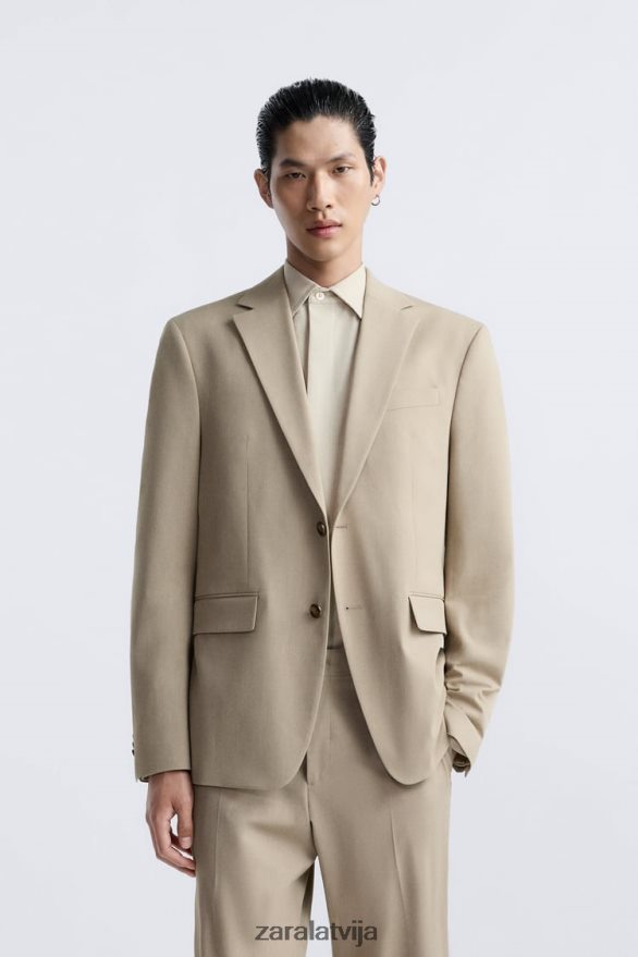 teksturētas uzvalka jaka vīriešiem Zara gaišs iedegums 6ZTV401141 apģērbs