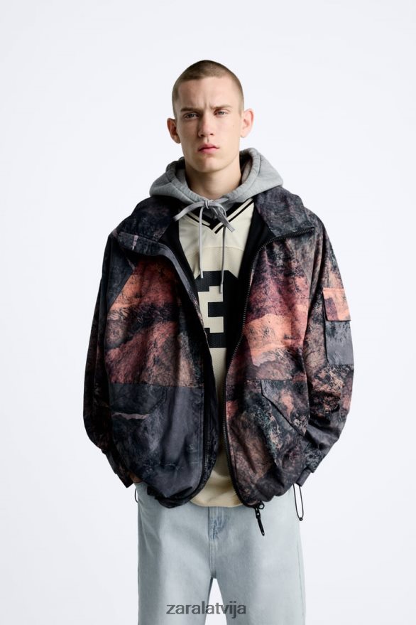 abstraktas drukas tehniskā jaka vīriešiem Zara daudzkrāsains 6ZTV401105 apģērbs