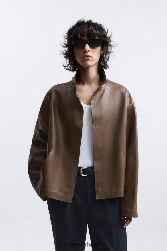 ādas jaka ierobežots izdevums vīriešiem Zara brūns/tape 6ZTV401122 apģērbs
