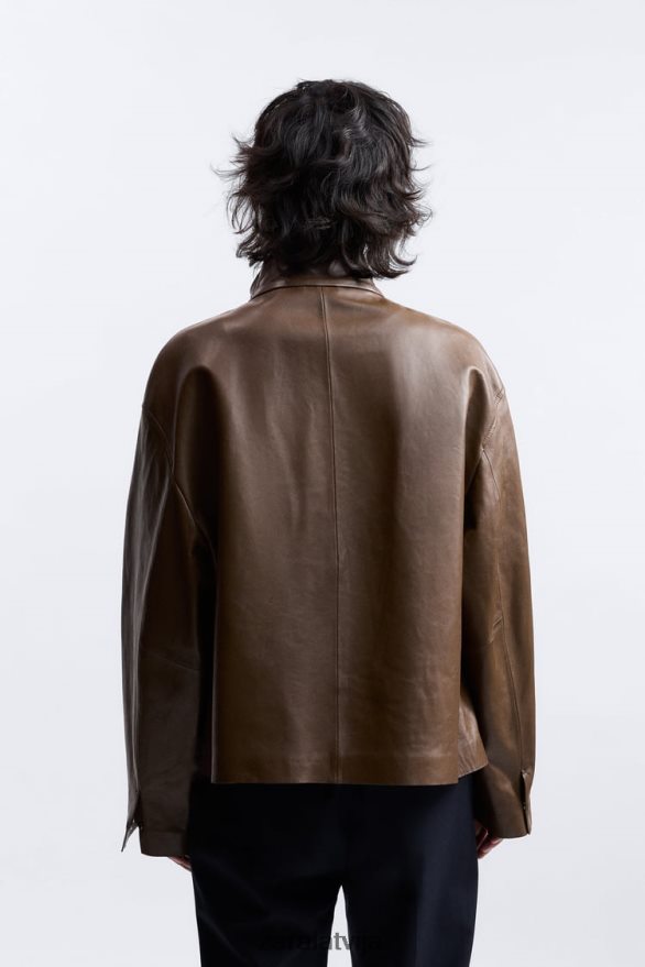 ādas jaka ierobežots izdevums vīriešiem Zara brūns/tape 6ZTV401122 apģērbs