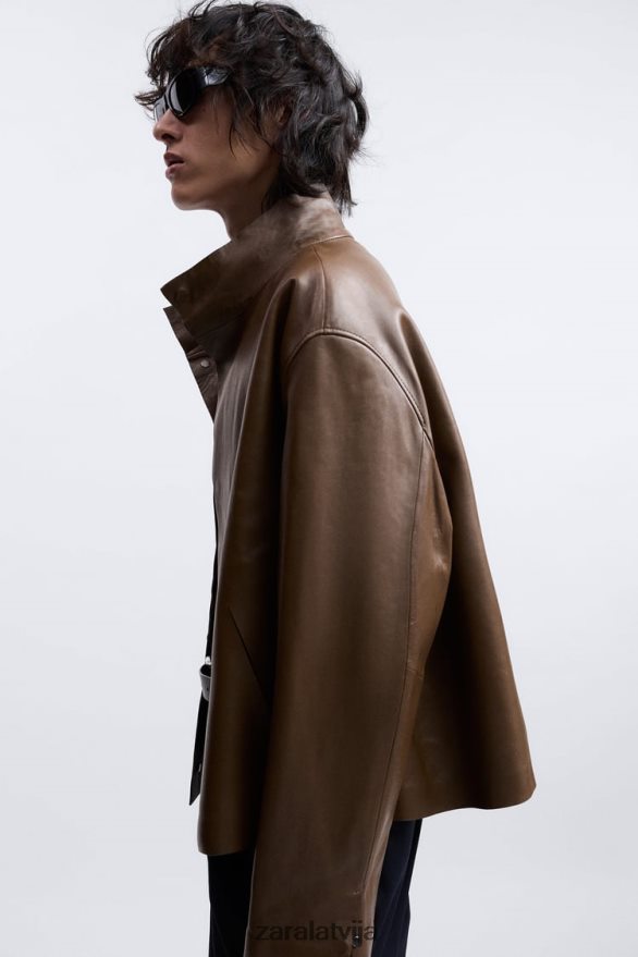 ādas jaka ierobežots izdevums vīriešiem Zara brūns/tape 6ZTV401122 apģērbs