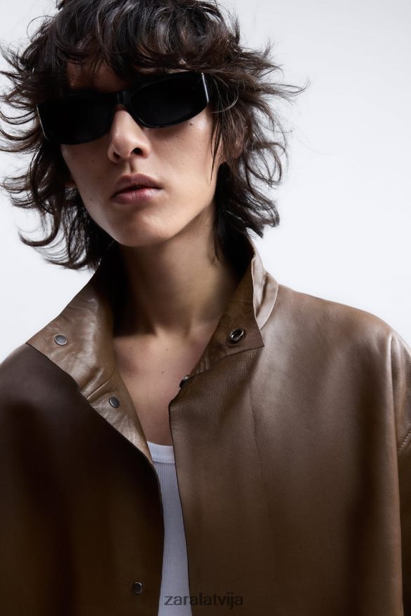 ādas jaka ierobežots izdevums vīriešiem Zara brūns/tape 6ZTV401122 apģērbs