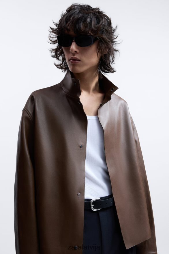 ādas jaka ierobežots izdevums vīriešiem Zara brūns/tape 6ZTV401122 apģērbs