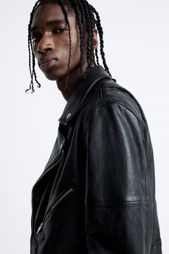 ādas motociklistu jaka vīriešiem Zara melns 6ZTV401113 apģērbs