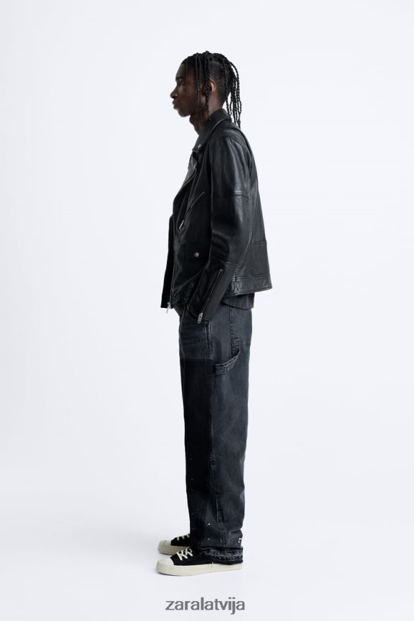 ādas motociklistu jaka vīriešiem Zara melns 6ZTV401113 apģērbs