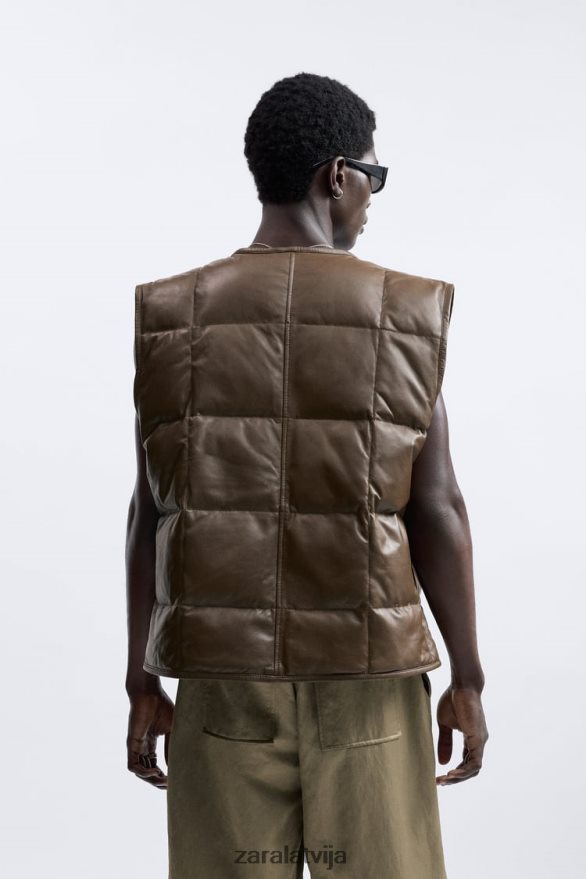 ādas veste ierobežots izdevums vīriešiem Zara brūns/tape 6ZTV401127 apģērbs