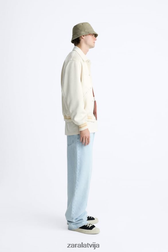 izšūta mākslīgās zamšādas jaka vīriešiem Zara austeru balts 6ZTV401128 apģērbs