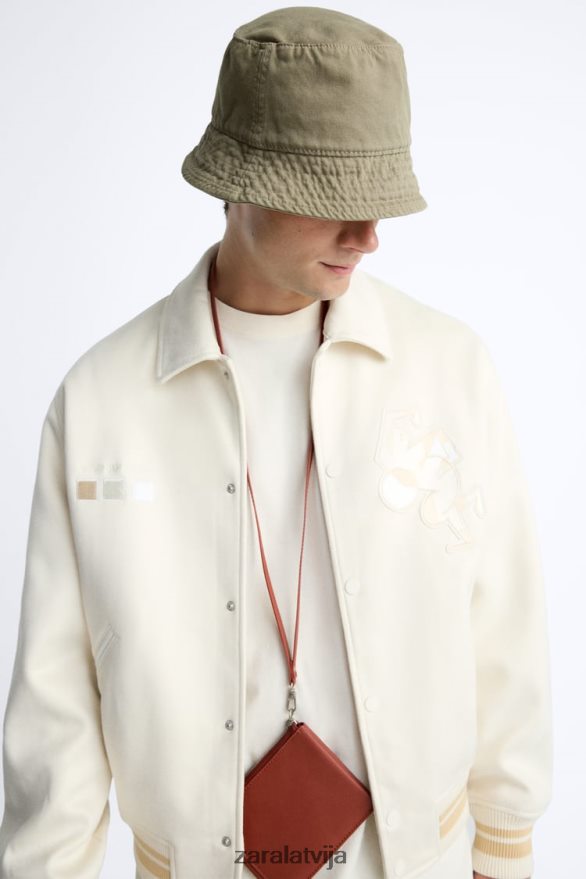 izšūta mākslīgās zamšādas jaka vīriešiem Zara austeru balts 6ZTV401128 apģērbs