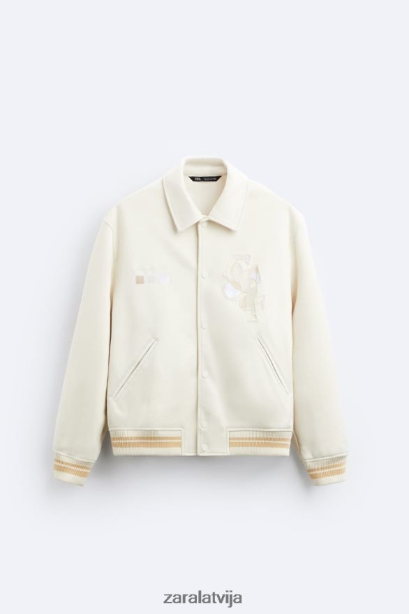 izšūta mākslīgās zamšādas jaka vīriešiem Zara austeru balts 6ZTV401128 apģērbs