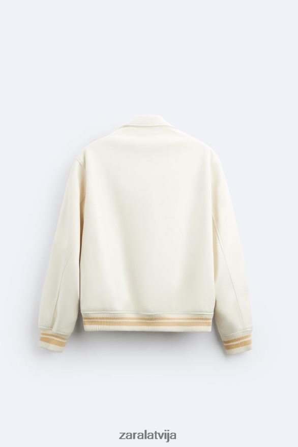 izšūta mākslīgās zamšādas jaka vīriešiem Zara austeru balts 6ZTV401128 apģērbs