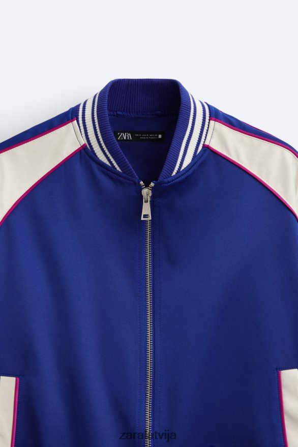 izšūta teksta satīna efekta jaka vīriešiem Zara zilgans 6ZTV401131 apģērbs