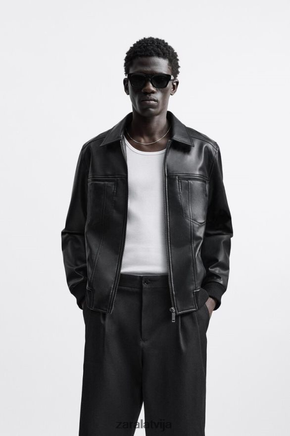 mākslīgās ādas jaka vīriešiem Zara melns 6ZTV401121 apģērbs