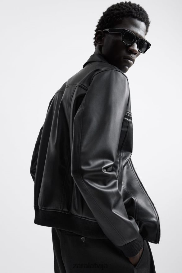 mākslīgās ādas jaka vīriešiem Zara melns 6ZTV401121 apģērbs