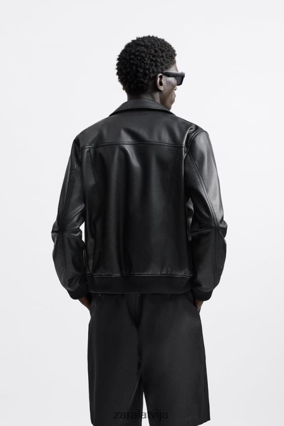 mākslīgās ādas jaka vīriešiem Zara melns 6ZTV401121 apģērbs