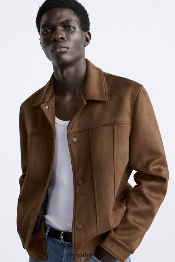 mākslīgās zamšādas jaka vīriešiem Zara āda 6ZTV401120 apģērbs