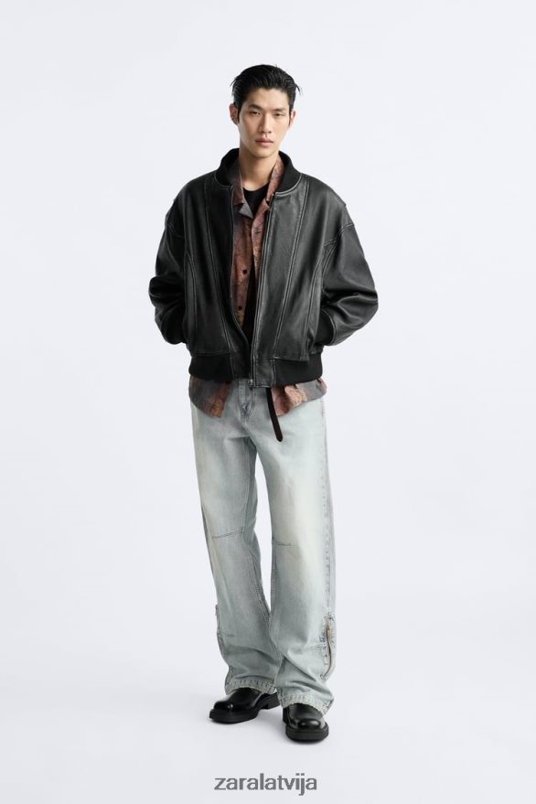 vintage ādas jaka vīriešiem Zara melns 6ZTV401114 apģērbs